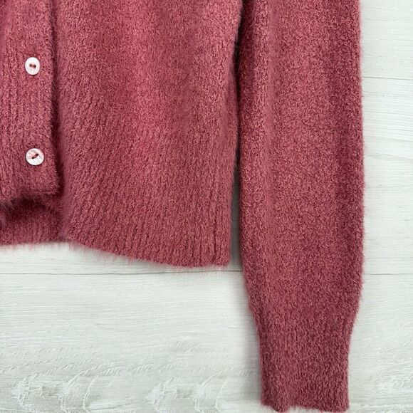The Reeds x J.Crew Size M Fuzzy Cardigan Sweater Flamingo Pink Eyelash Preppy - Picture 7 of 16